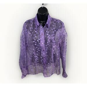 Gantos Vintage Y2K Sheer Purple Blouse Women’s L Whimsygoth Goth Coquette